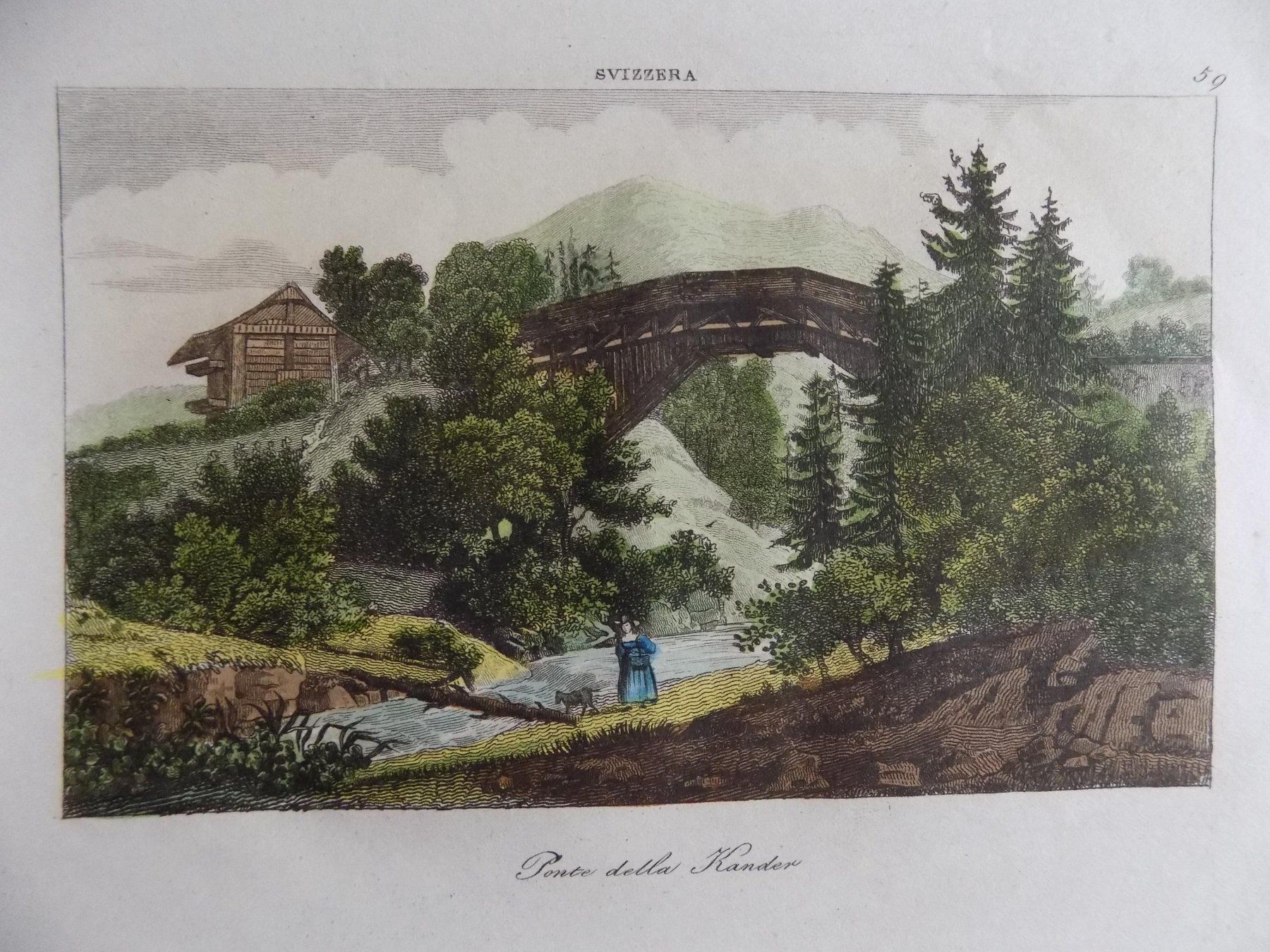 Incisioni: Kanderbrücke Kolorit um 1840 – Usato da Risch venduto da Antikfee 1