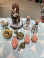 Keramikfiguren-Sammlung: Eichhörnchen, Vögel, Mädchen