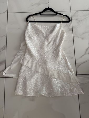 ZARA Pailletten Kleid weiss Grösse S