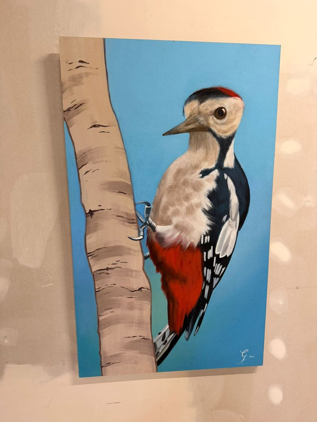 Dipinti: Acryl Bild mit Buntspecht Handgemalt Wandbild Gemälde – Usato da Rickenbach ZH venduto da Der-Insider