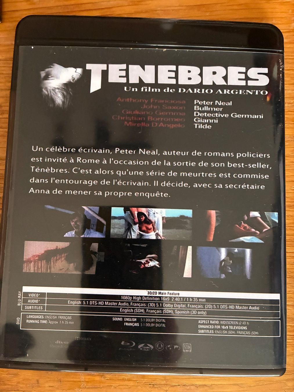 Tutti i DVDs: Ténèbres (1982, Blu-ray, Dario Argento) – Usato da Vevey venduto da zecollector 1