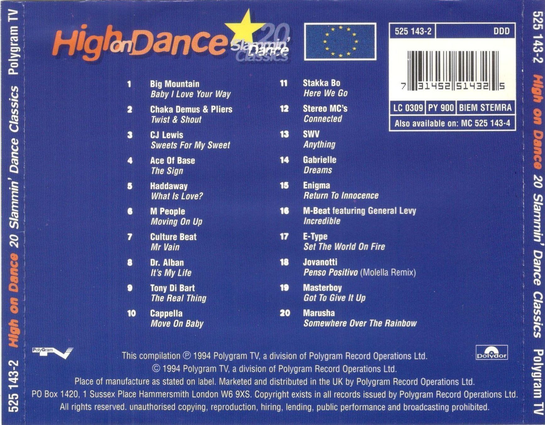 CD: High On Dance CD, 20 Slammin' Dance Classics – Usato da St. Margarethen TG venduto da Smiley-Face 1