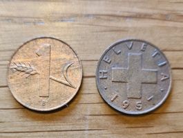 1 Rappen Münze, Jahr 1957, Glücksrappen