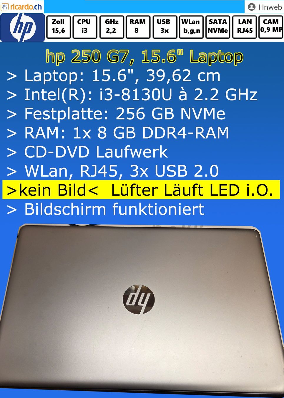 Hewlett Packard Notebook: hp 250 G7, 15.6" – Difettoso da Kaisten venduto da Hnweb 2