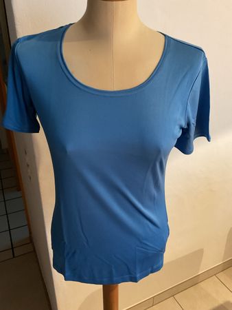 Rundhals Damen Tshirt 100% Seide Conmani blau S