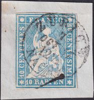 23C (23B3) auf Briefstück von ZÜRICH: 7.OCT.1857, Topschnitt