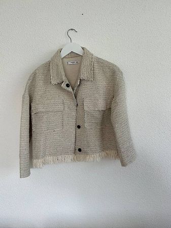 Mango Tweed Jacke Damen Gr. XS/S beige