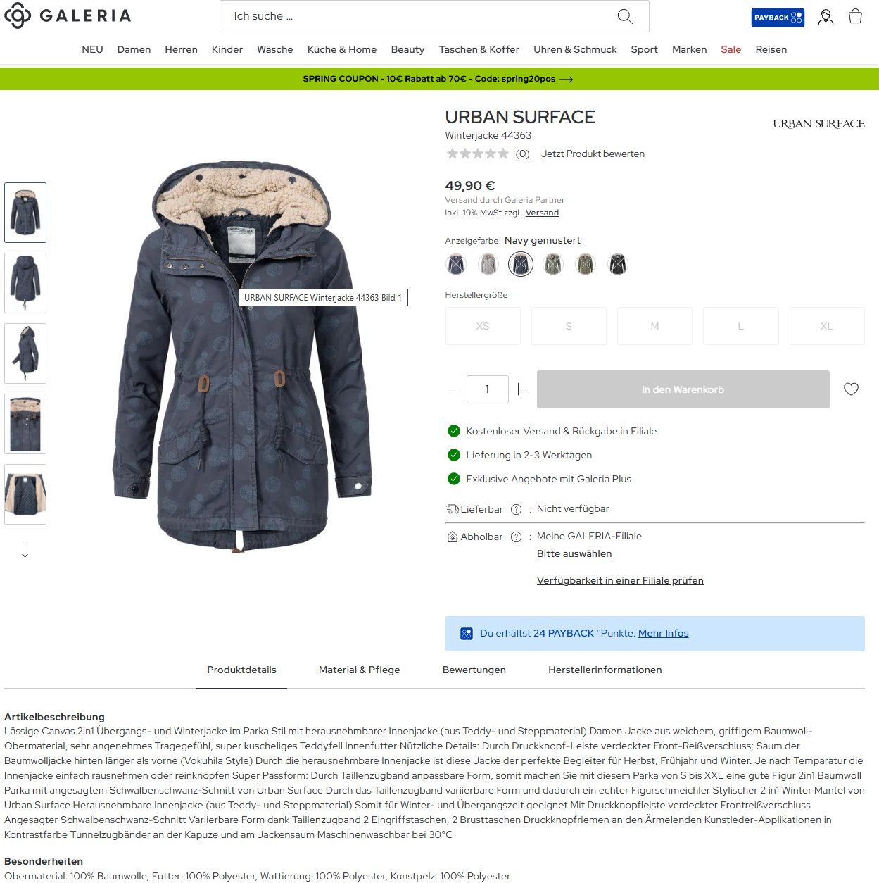 Giacche: Urban Surface Parka 2-in-1 Jacke - S - Navy – Nuovo e nell'imballaggio originale da Thalwil venduto da VitaMini 2
