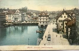Alte AK Zürich Rathausquai belebt ca.1905. mit Tram.