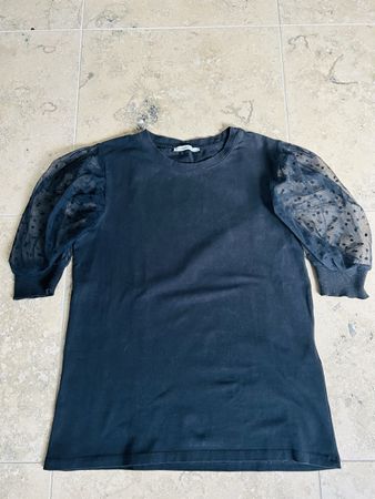 Motivi Black Top with Puff Sleeves, Size S