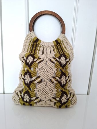 Sac vintage bohème en macramé à anses en bois