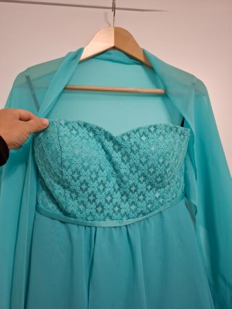 Festliche Kleid mit Stola in türkis, Grösse 36, Vera Mont
