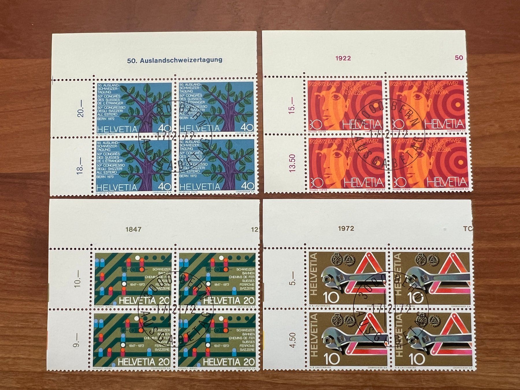 Alle Briefmarken: 1972 CH Erstag gest.Viererblock mit Tab  (K105) – Gebraucht aus Hinwil von Sidi4