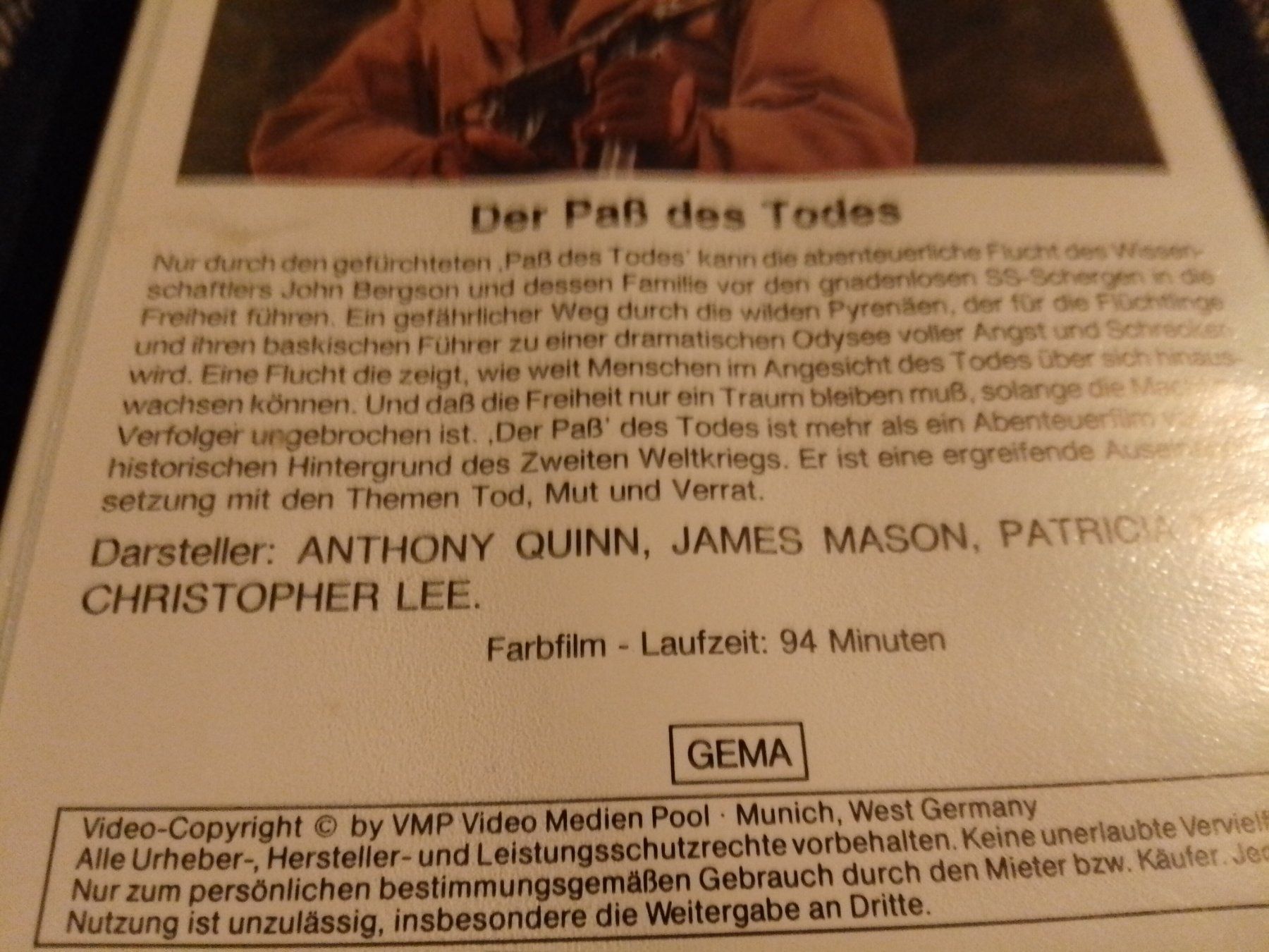 Toutes les VHS: Der Pass des Todes Christopher Lee, Anthony Quinn VMP VHS – D'occasion à Remetschwil par Hofiii 1