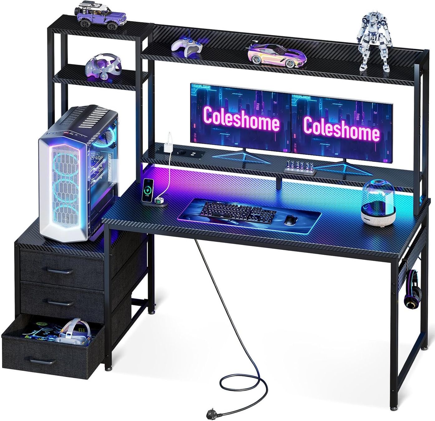 Scrivanie: Gaming Tisch mit LED Steckdose Regal Schubladen 137cm – Nuovo e nell'imballaggio originale da Zürich venduto da jasminleut