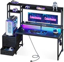 Gaming Tisch mit LED Steckdose Regal Schubladen 137cm