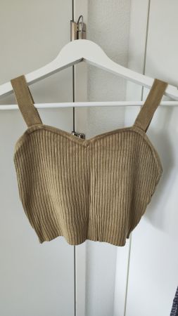 Beige geripptes Crop-Top, Grösse M