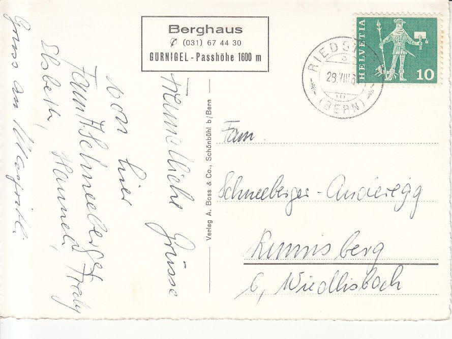 Cartoline postali: Gantrischseeli 1961 – Usato da Bürglen TG venduto da StampGraf 1