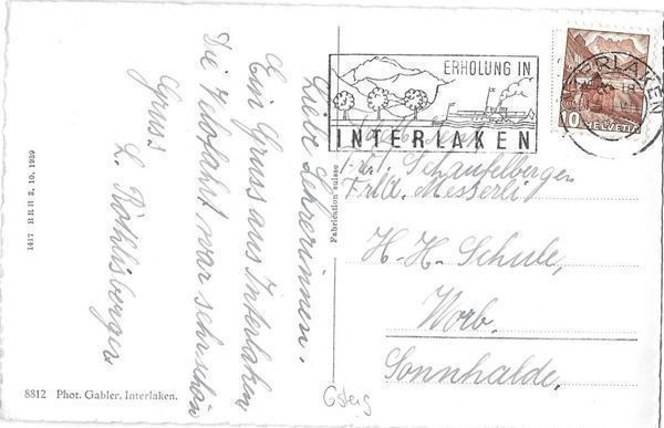 Cartoline postali: Interlaken Blick auf Gsteig – Usato da Olten venduto da clotaldi 1