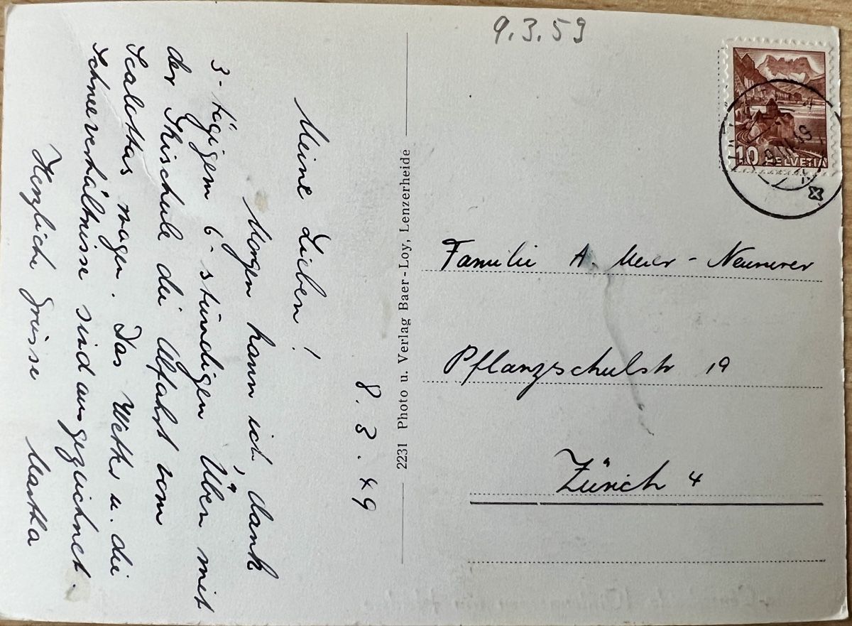 Cartoline postali: Schöne AK Vallbella-Lenzerheide.1959 – Usato da Muotathal venduto da OttoK01 1
