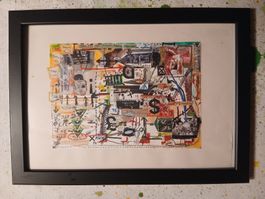 Originale Mixed-Media-Collage im Rahmen – Unikat