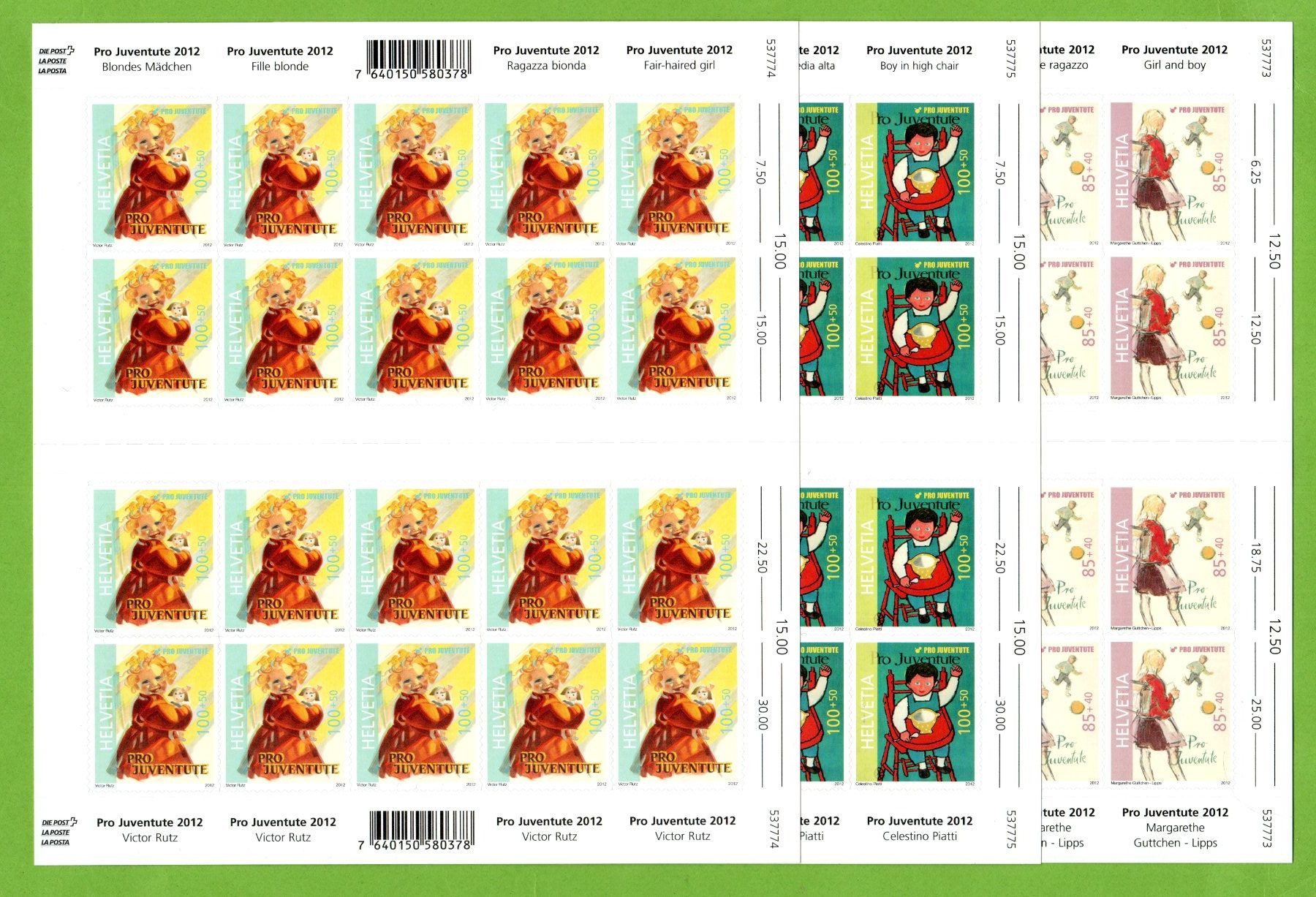Tutti i francobolli: PJ 2012 Zierbogen m. Zwischensteg postfrisch SBK 1500.-- – Nuovo (secondo la descrizione) da Stein am Rhein venduto da Huehnerhund