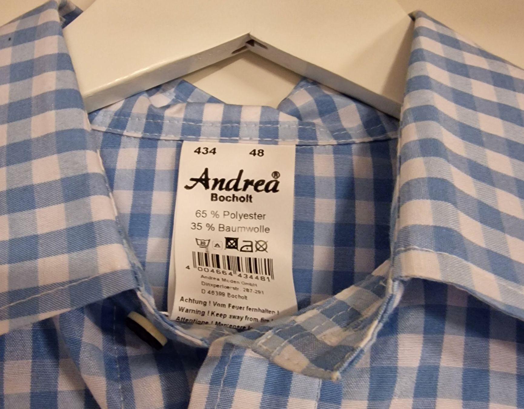 Costumi: Trachtenhemd blau weiss Gr. 48 Neu – Nuovo e nell'imballaggio originale da Oberuzwil venduto da aseinkaufswelt 2