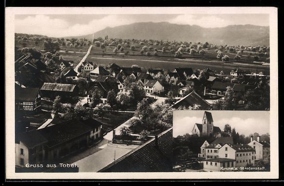 Cartoline postali: Tobel, Ortsansicht mit Kirche und Strafa – Usato da Berlin venduto da bartko-reher