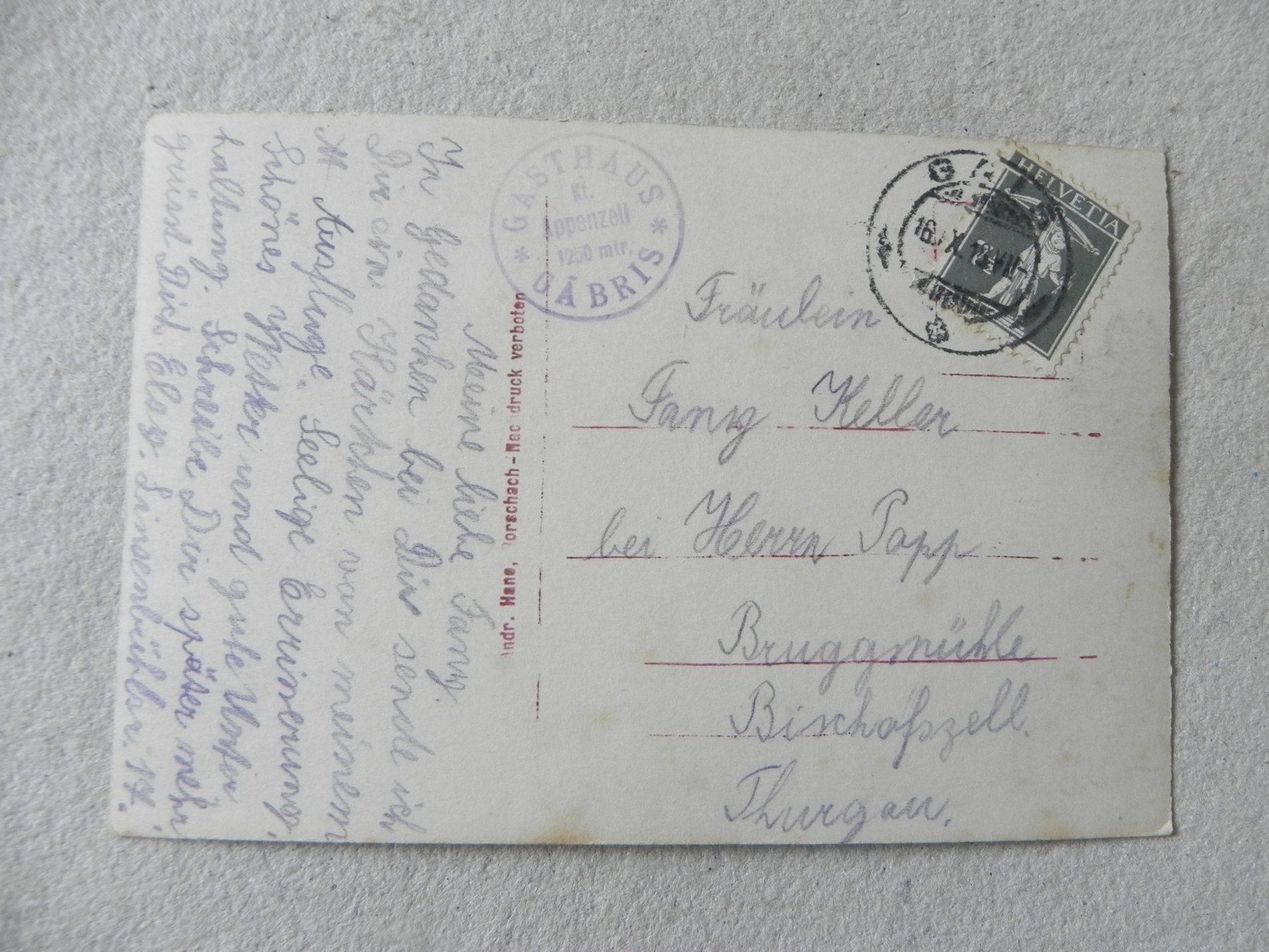 Cartoline postali: Karte Gäbris App. A. Hane Rorschach 1918 – Usato da Siebnen venduto da krimsie 1