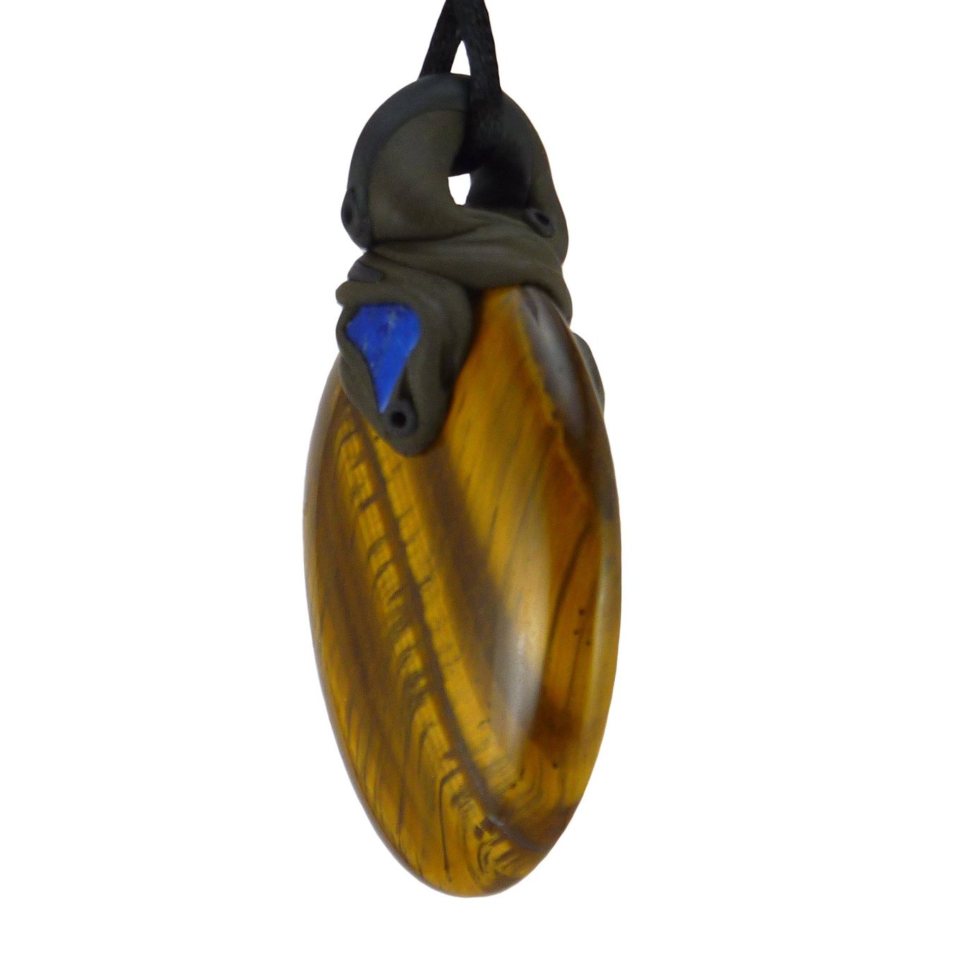Minerali & Pietre curative: Grosser Tigeraugen Steinanhänger mit Lapislazuli – Nuovo e nell'imballaggio originale da Meilen venduto da BYRD-Design 1