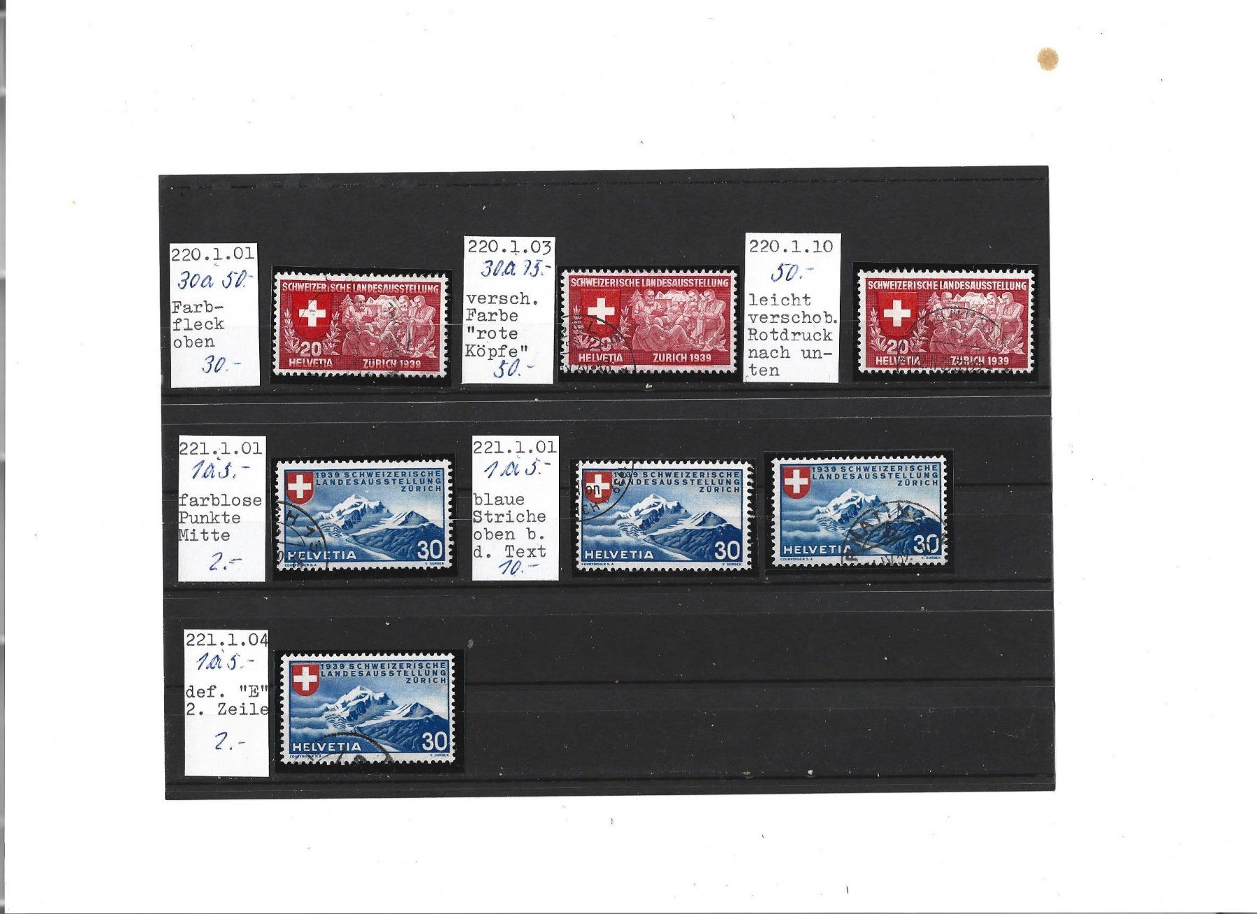 Alle Briefmarken: variétés, variétäte,  219, 220, 221 – Gebraucht aus Delemont von toutdubon11 1