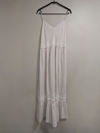 Hallhuber romantisch gestreift Sommer Maxikleid Häckelspitze