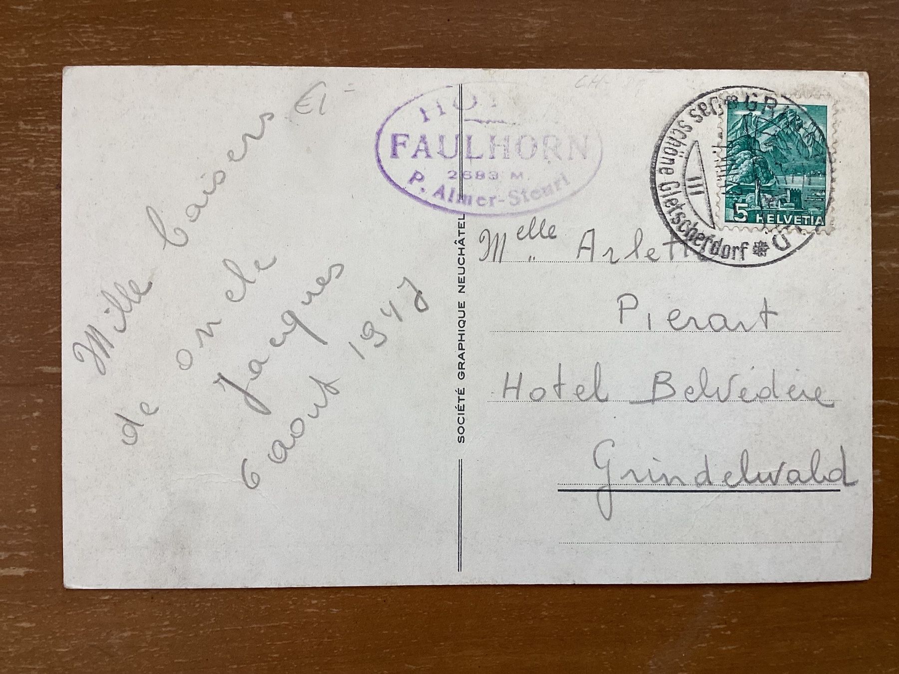 Cartoline postali: AK Hotel Faulhorn 1947 – Usato da Zürich venduto da Tolima194 1