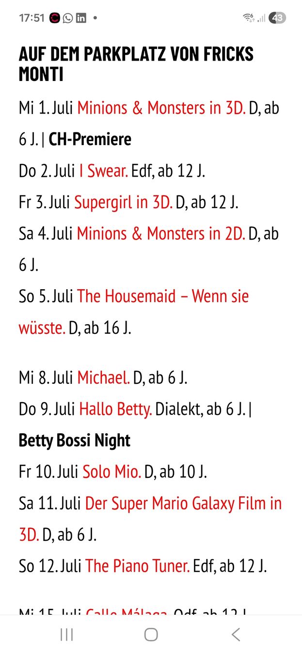 Tickets: Open Air Cinema Frick – Neu (gemäss Beschreibung) aus Therwil von Hexe13 2