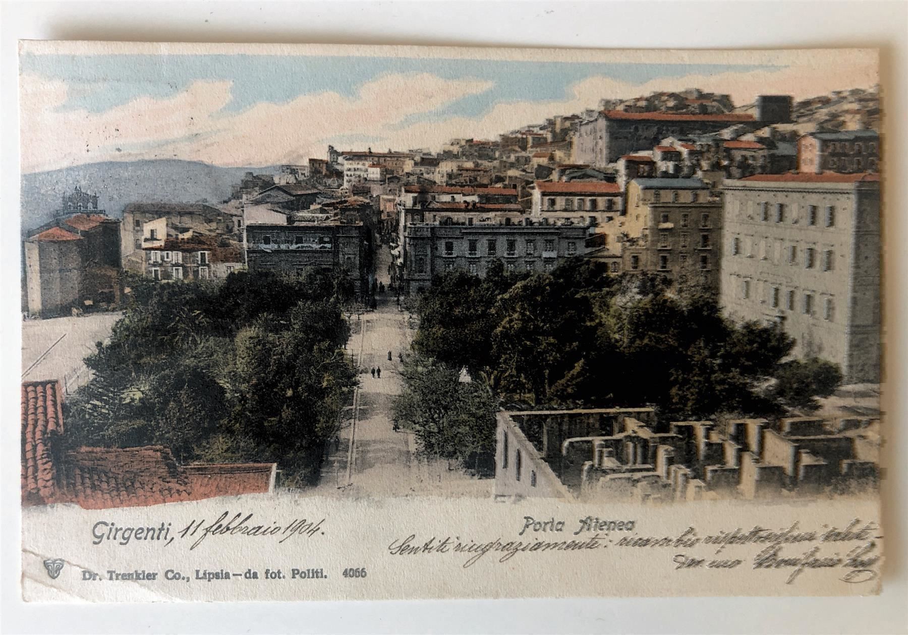 Cartoline postali: uralte handcolorierte Ansichtskarte 1904 GIRGENTI – Usato da Lufingen venduto da Rac0