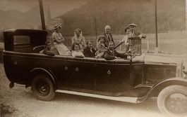 Fotokarte, Oldtimer Auto, 1937, Touristen