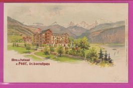 St. Beatenberg  Hotel Pension Post  -  alte Litho-Karte 1903
