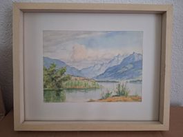 Original Aquarell "am Obersee (Souca)" mit Rahmen.