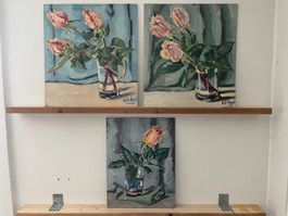 Gemälde aus den 60iger Jahre, Stilleben Rosen lachs