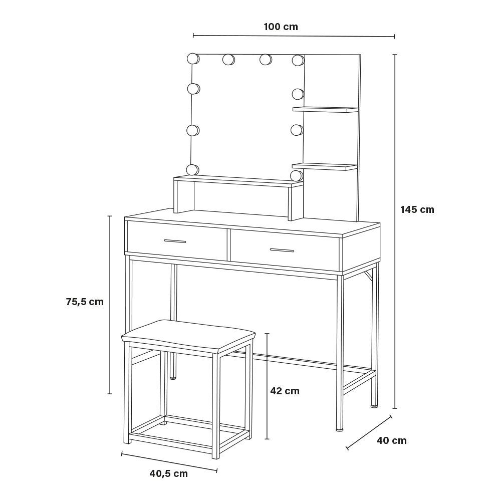 Schminktische: 21308 - Schminktisch KERSTIN - LED Kosmetiktisch mit Hocker – Neu und originalverpackt aus Wallenwil von toesstal-vertrieb 8