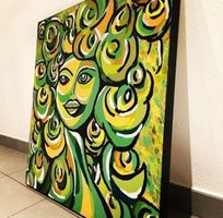 Abstrakte Frauenporträt, grün / Portrait de femme abstraite
