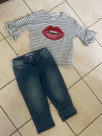 Jeans 7/8 & T-Shirt Set, Gr. 146/152, John Baner und C&A