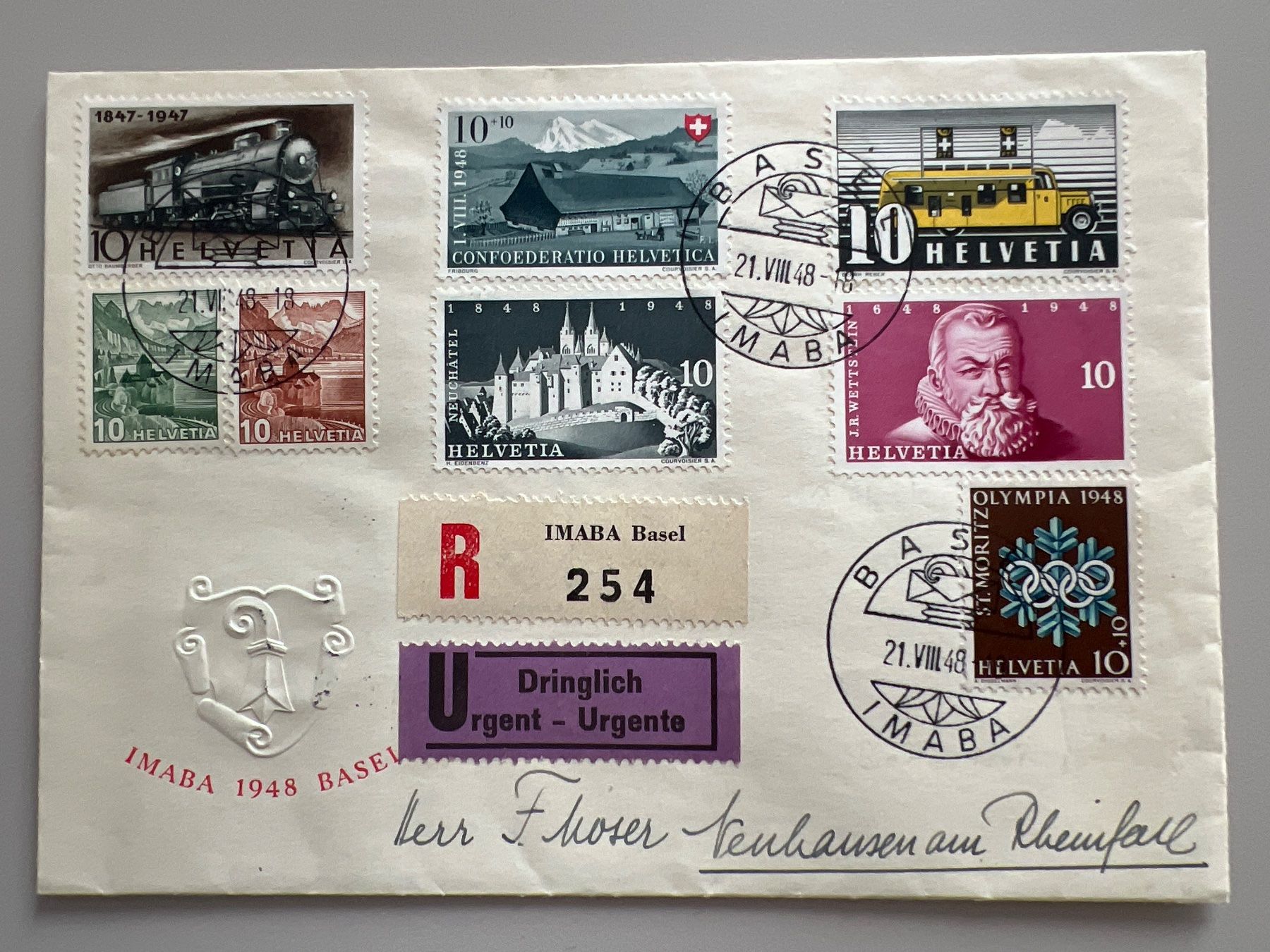 Tutti i francobolli: 1948 IMABA Basel Express-Brief sltene Mischfrankatur – Usato da Buchrain venduto da wmm