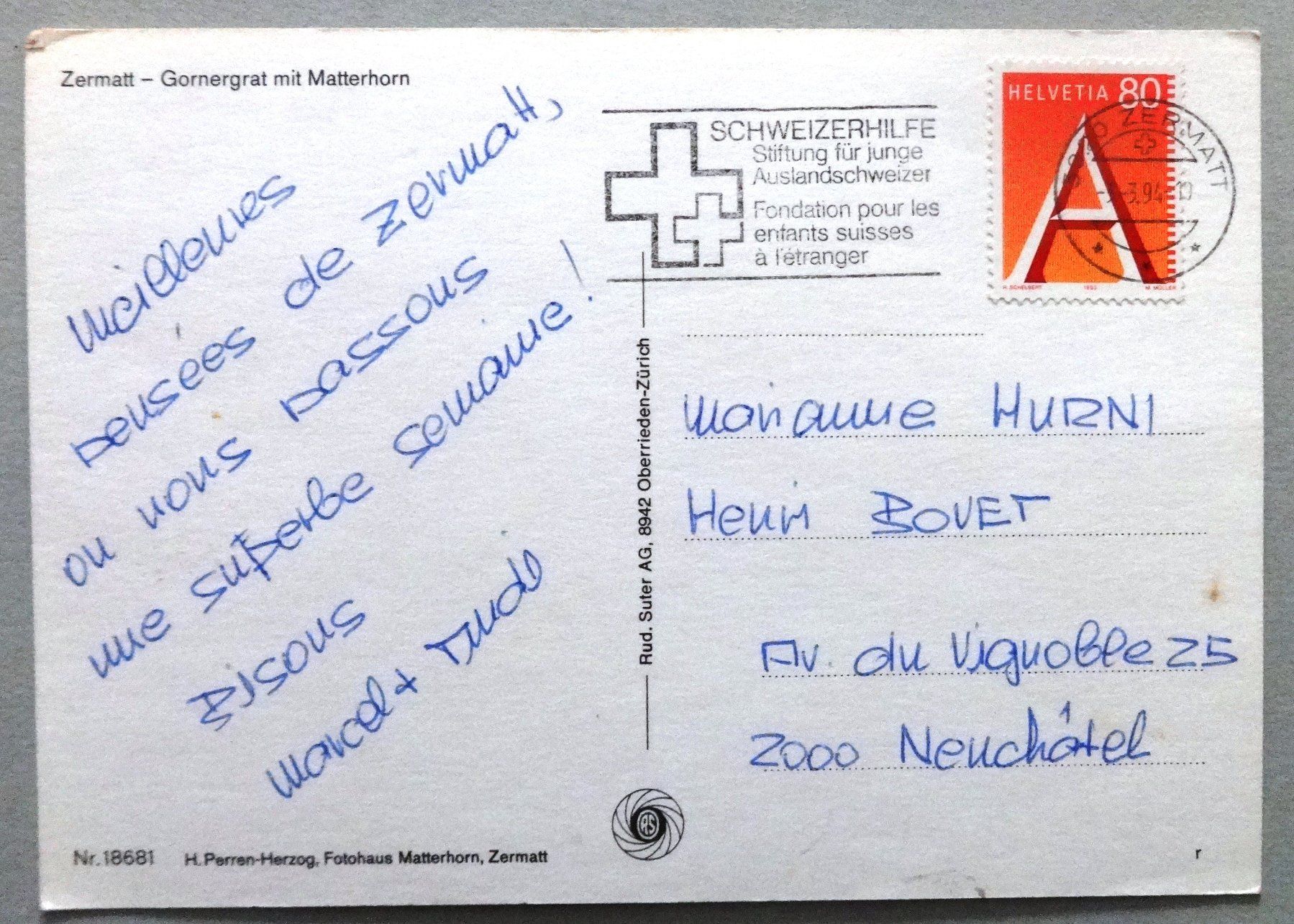 Ansichtskarten: Zermatt  Gornergrat mit Matterhorn – Gebraucht aus Fétigny von Billy2miny 1