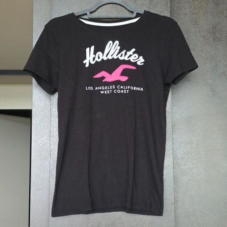 🐸 HOLLISTER T-SHIRT M LOGO GESTICKT SCHWARZ TOP ZUSTAND