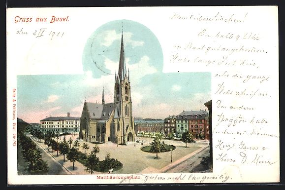 Cartes postales: AK Basel, Matthäuskirchplatz mit Kirche – D'occasion à Berlin par bartko-reher