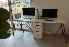 IKEA LAGKAPTEN Tischplatte 200x60 Weiss mit roten Beinen