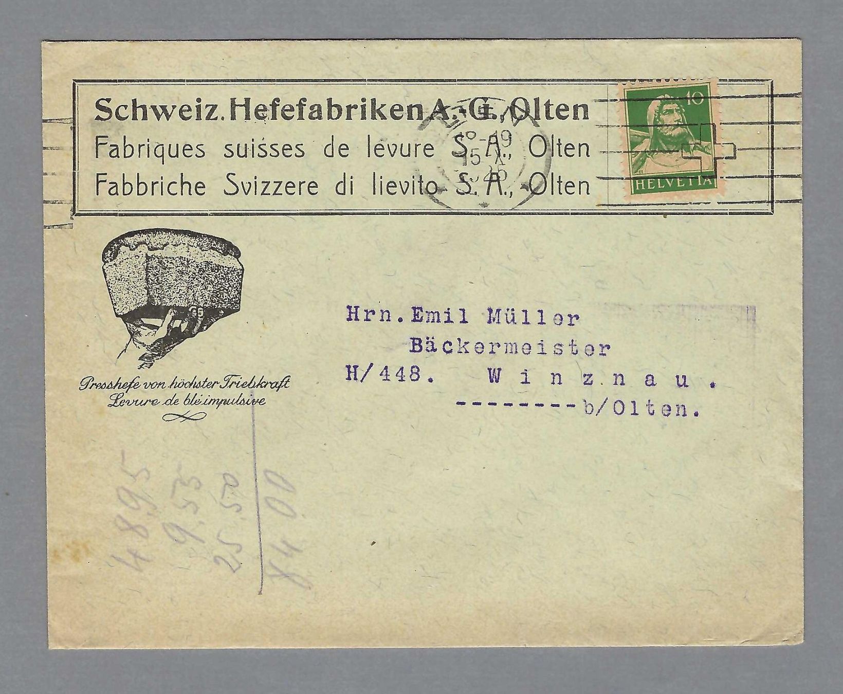 Tutti i francobolli: 1925, OLTEN HEFEFABRIKEN, ILL. BRIEF – Usato da Pura venduto da ulisse1957