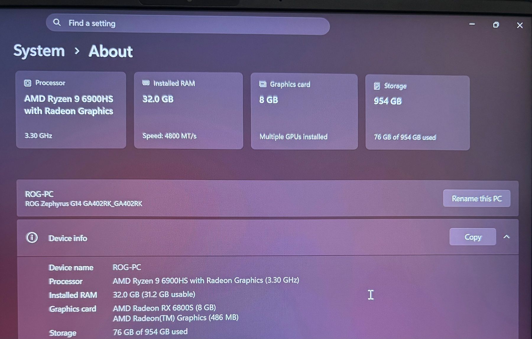 Asus Notebooks: ASUS ROG G14 Ryzen 9 RX6800S 32GB 1TB – Gebraucht aus Liestal von lis_82hy 4