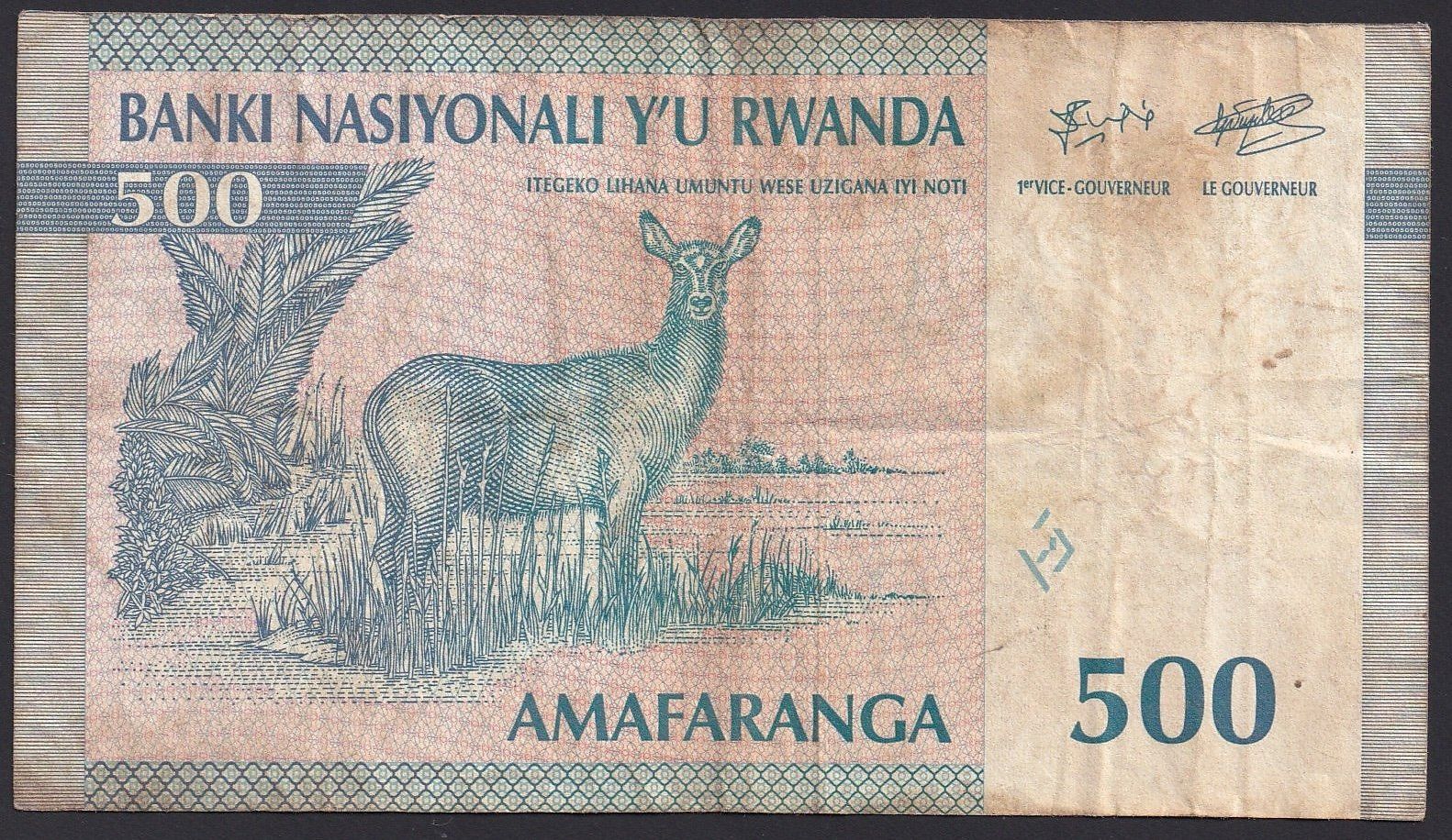 Banconote: Ruanda 500 Francs 1994 – Usato da Brugg AG venduto da banknoten_muesli 1